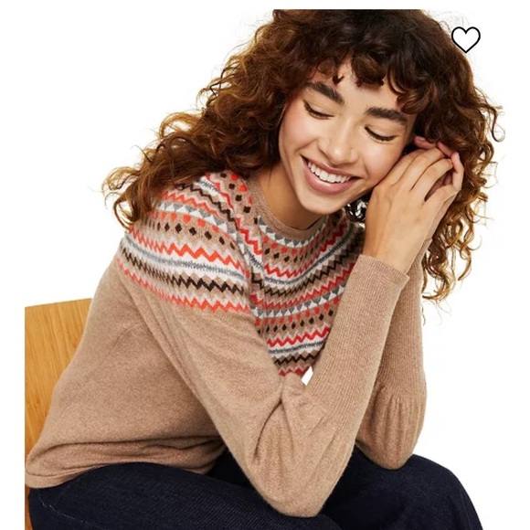 Charter Club Fair Isle Balloon-Sleeve Cashmere Sweater Heather Carmel Medium - Picture 1 of 11